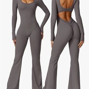 Elegant Open-Back Gray Jumpsuit